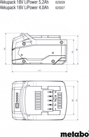 Аккумулятор METABO 18 V 5.2 Ач Li-Power Extreme CAS [625028000]