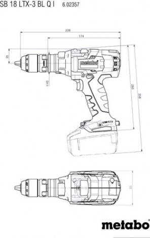 Дрель-шуруповерт аккумуляторная METABO SB 18 LTX-3 BL Quick i бесщеточная, без АКБ и ЗУ, Metaloc [602357840]