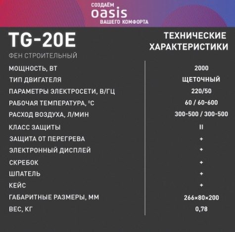 Фен строительный OASIS TG-20Е [4640039483854]