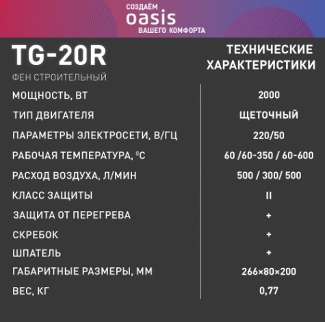 Фен строительный OASIS TG-20R [4640039483847]