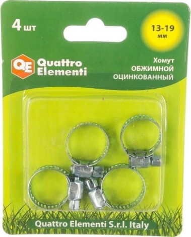 Хомут червячный QUATTRO ELEMENTI 13-19 мм оцинкованный, 4 шт в блистере [771-992]