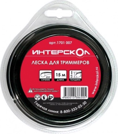 Леска триммерная ИНТЕРСКОЛ d=3 мм, 15 м (сечение-круг) [1701.007]