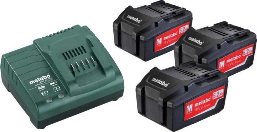 Набор аккумуляторов и зарядное устройство METABO 18V Basic-Set 5,2 3х5.2 Ач [685048000]
