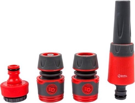 Набор для полива QUATTRO ELEMENTI 4 предмета. соединитель 1/2"-2 шт., штуцер 1/2" и 3/4", насадка м [646-195]