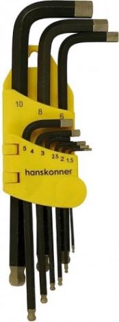 Набор ключей шестигранных HANSKONNER HK1045-04-9-L длинн s2 шар наконе, алмаз 9шт (1.5-10мм)