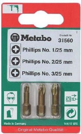 Набор насадок METABO Torsion PZ 1/2/3 х25 мм (3шт) [631561000]