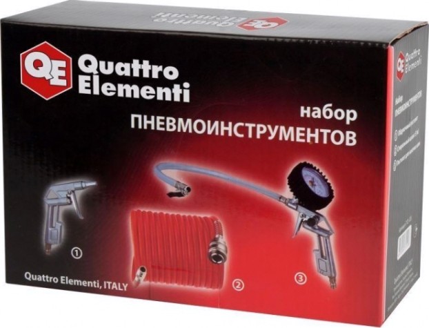 Набор пневмоинструмента QUATTRO ELEMENTI 3 шт, шланг 5м, пистолеты для накачки шин и обдувочный [772-128]