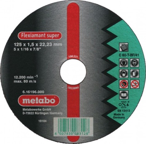 Отрезной круг по керамике METABO 125x1,5x22,23 мм прямой С60Т [616196000]