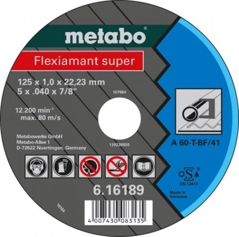 Отрезной круг по металлу METABO 125x1,6x22,23 мм прямой А46Т Flexiamant S [616192000]