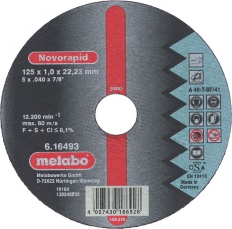Отрезной круг по нержавеющей стали METABO 125x1,0x22,23 мм A46T Inox Novorapid [616271000]