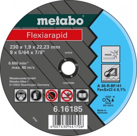 Отрезной круг по нержавеющей стали METABO 125x1,6x22,23 мм A46R Flexiarapid [616182000]