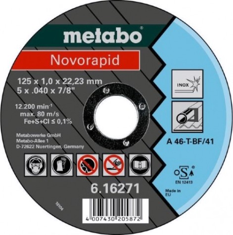Отрезной круг по нержавеющей стали METABO 230x1,9x22,23 мм A46T Inox Novorapid [617021000]