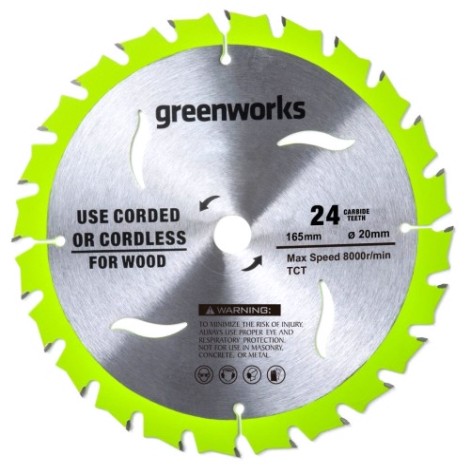 Пильный диск по дереву GREENWORKS 165x1.6x20 мм, 24T [2955707]